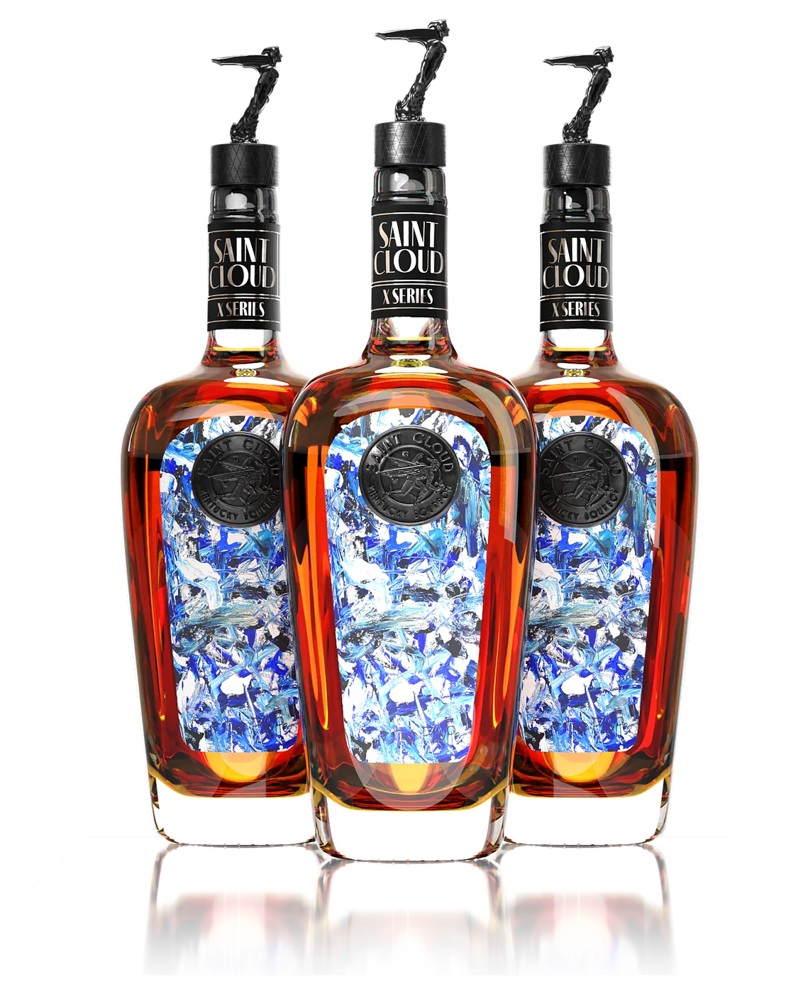 Three bottles of Saint Cloud Abstrakt with artist-painted labels